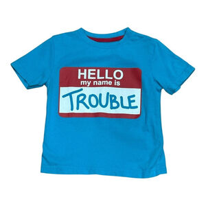 George Shirt Youth 2T Blue Hello My Name Is Trouble Graphic Tee Toddler Kids Fun